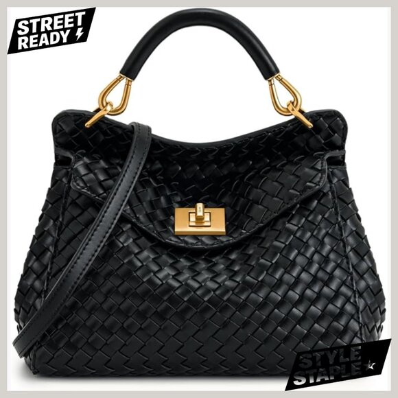 Vegan Leather Top Handle Crossbody Bag with Adjustable Strap
